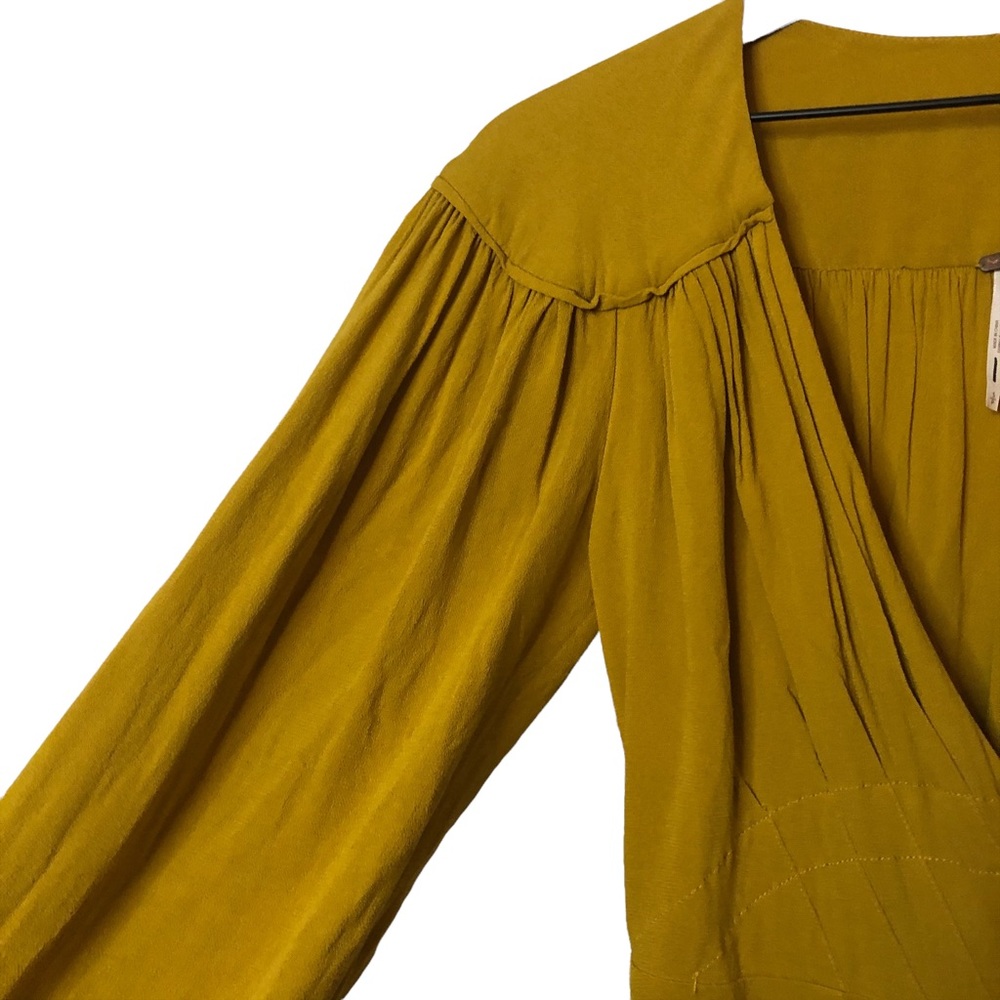 Free People Mustard Yellow Gold Double Life Mini Wrap Dress - Picture 10 of 14